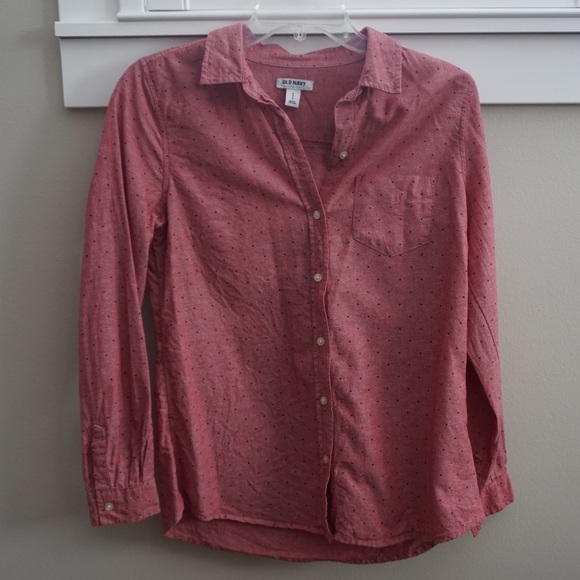 Red Button Down Shirt with dots - Picture 1 of 4